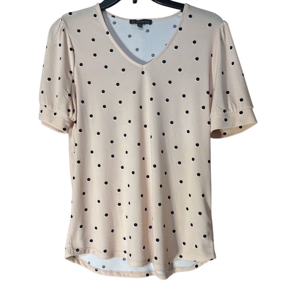 Adrianna Papell Light Pink Polka Dot V-Neck Top - Size S